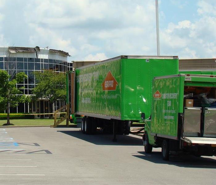 SERVPRO box truck and 53' trailer loaded with equipment