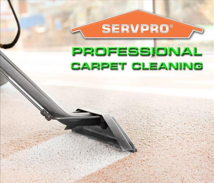 a steam cleaning carpet wand cleaning carpet with the words "Professional Carpet Cleaning" and our SERVPRO Logo